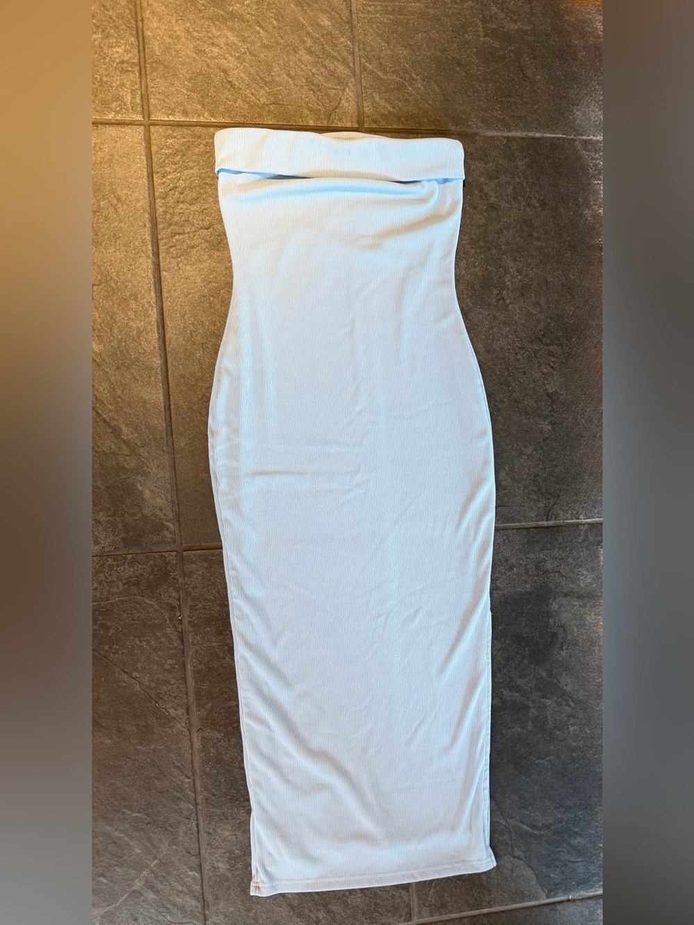 Strapless Ribbed Maternity Maxi Dress Dress Light Blue Size Small